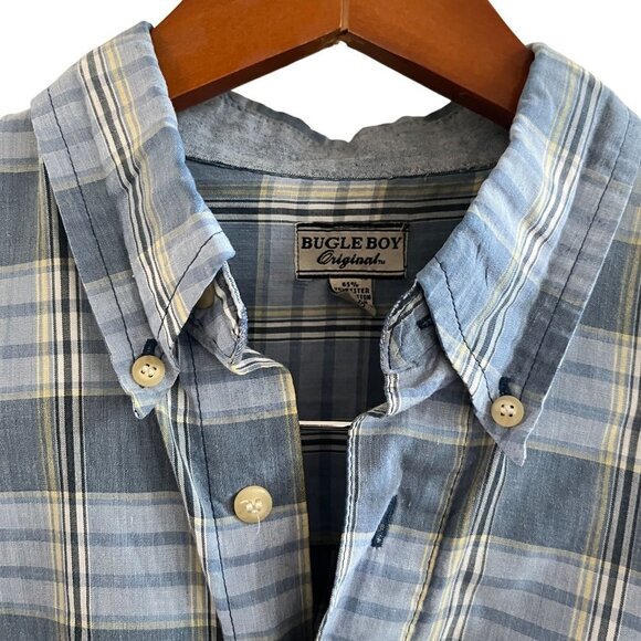 VINTAGE Bugle Boy Shirt Mens M Blue Plaid Western‎ Casual Outdoors Button… - Picture 4 of 7